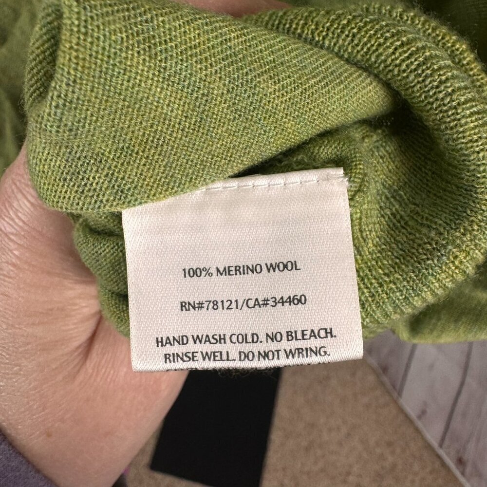 Eileen Fisher Green Gray Colorblock Merino Wool Dolman Sleeve Sweater Size Large - Picture 5 of 5